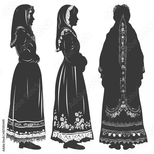 silhouette independent russian women wearing sarafan black color only
