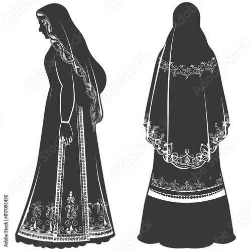 silhouette independent russian women wearing sarafan black color only