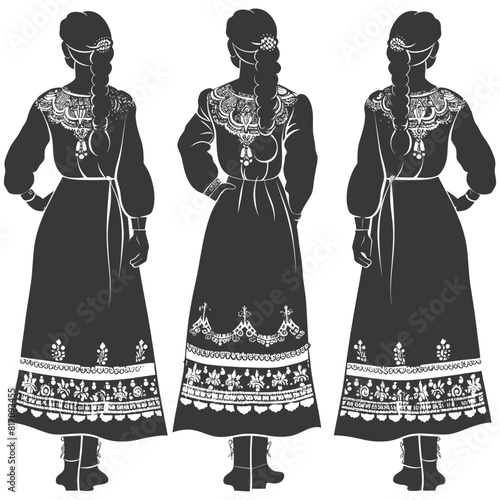 silhouette independent russian women wearing sarafan black color only