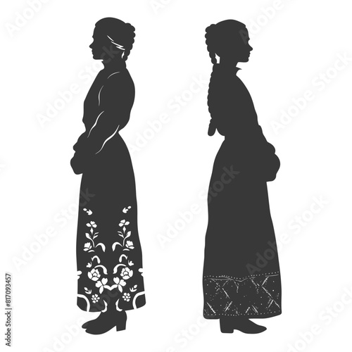 silhouette independent russian women wearing sarafan black color only