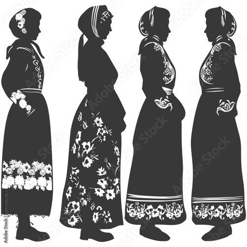 silhouette independent russian women wearing sarafan black color only