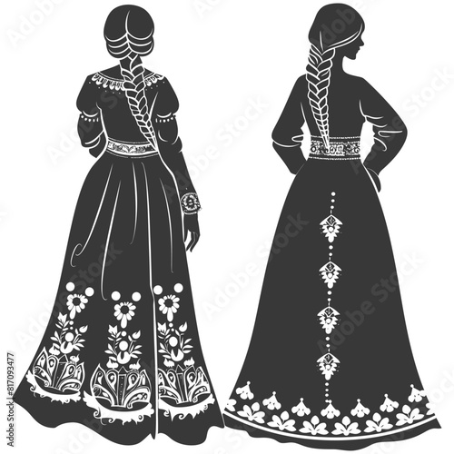 silhouette independent russian women wearing sarafan black color only