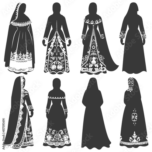 silhouette independent russian women wearing sarafan black color only