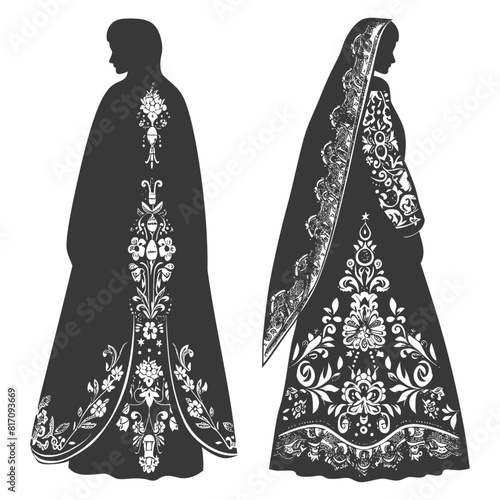 silhouette independent russian women wearing sarafan black color only