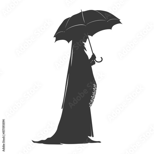 silhouette independent russian women wearing sarafan with umbrella black color only