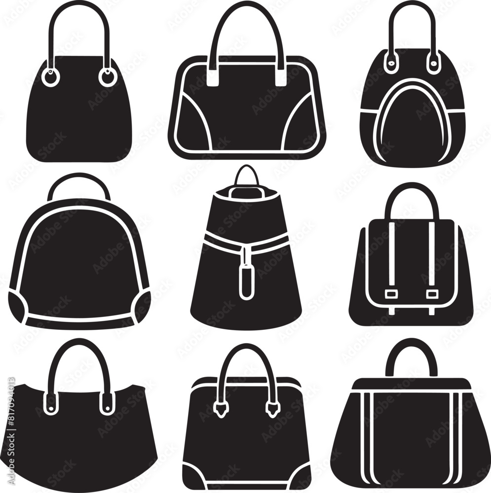 set of bag silhouette illustration isolated on white background set of bag silhouette illustration isolated on white background