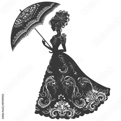 silhouette independent russian women wearing sarafan with umbrella black color only