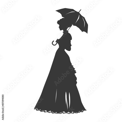 silhouette independent russian women wearing sarafan with umbrella black color only