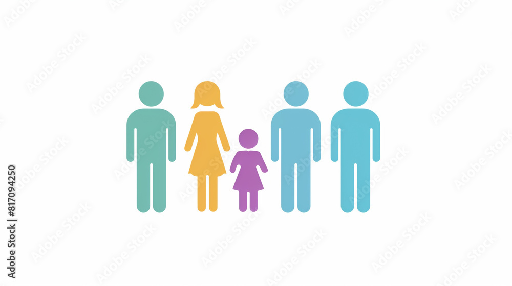 A family activity analysis icon, with four people of varying colors against a white backdrop. A family activity analysis icon, with four people of varying colors against a white backdrop.