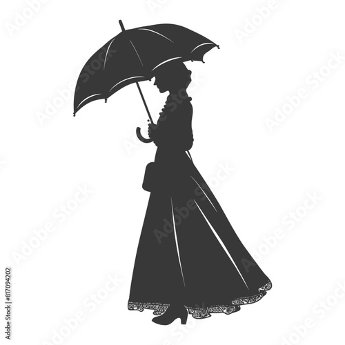 silhouette independent russian women wearing sarafan with umbrella black color only