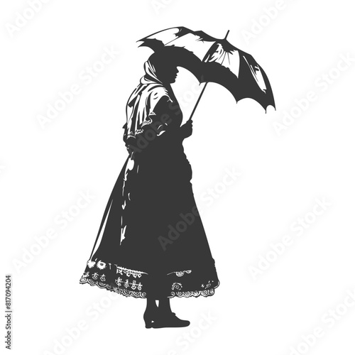 silhouette independent russian women wearing sarafan with umbrella black color only