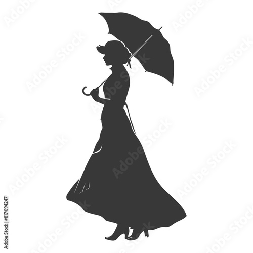 silhouette independent russian women wearing sarafan with umbrella black color only