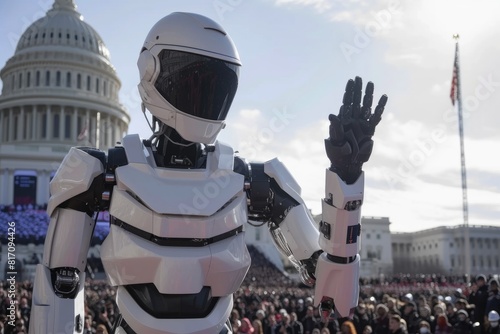 Futuristic President: Robotic Leader Swearing In Amidst Capitol Cheers