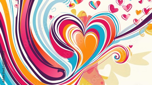 Groovy heart romantic background vector AI generated