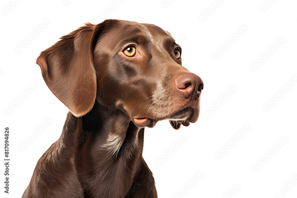 Captures the contemplative expression of a chocolate Labrador Retriever
