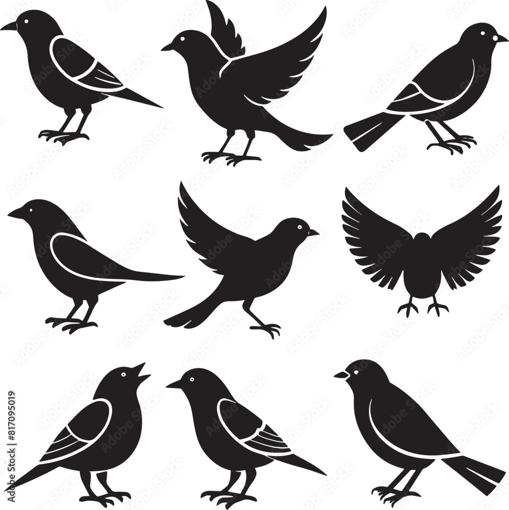 set of bird silhouette illustration. isolated on white background set of bird silhouette illustration. isolated on white background