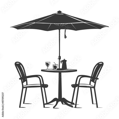 silhouette street cafe table chairs and umbrella black color only