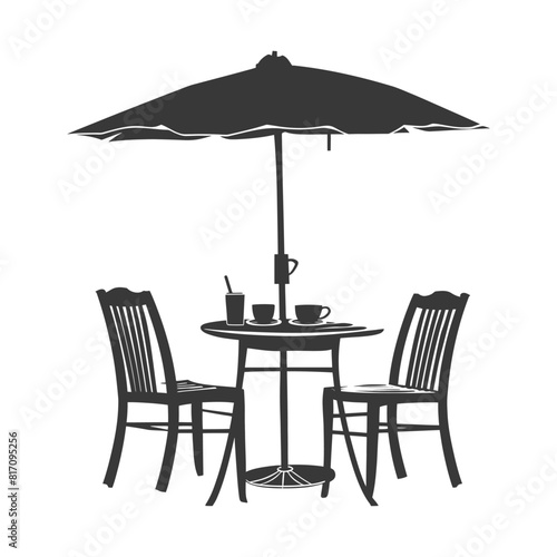 silhouette street cafe table chairs and umbrella black color only