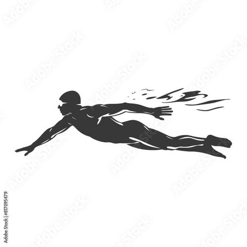 silhouette swimmer athlete in action black color only