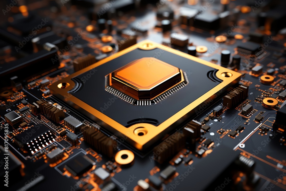 Quantum processor chip cooling system, top view, maintaining optimal temperatures, vibrant orange and black, technology tone, Triadic Color Scheme Quantum processor chip cooling system, top view, maintaining optimal temperatures, vibrant orange and black, technology tone, Triadic Color Scheme