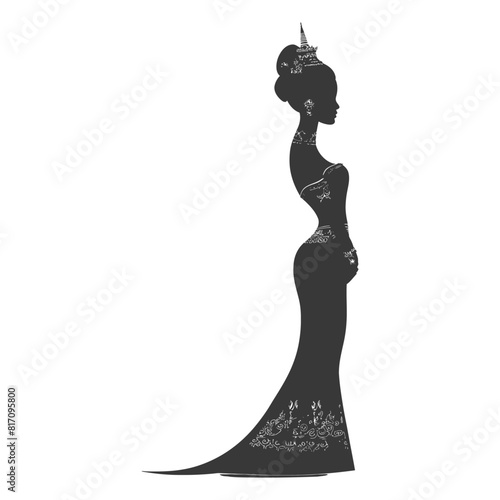 silhouette independent thai women wearing chut thai black color only
