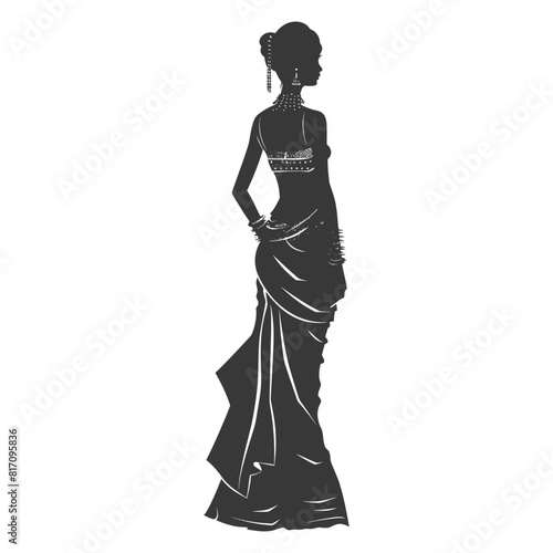 silhouette independent thai women wearing chut thai black color only