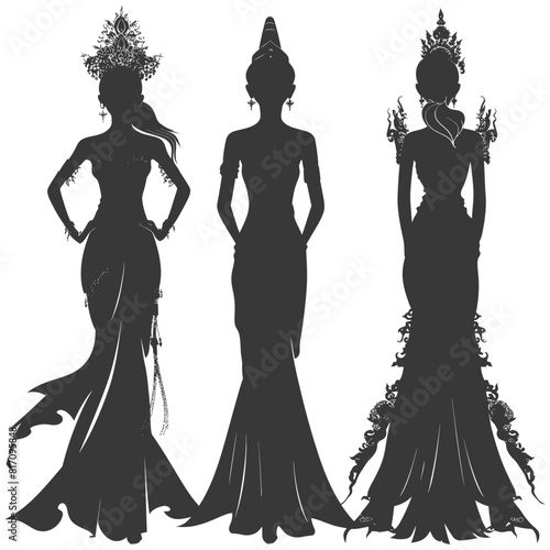 silhouette independent thai women wearing chut thai black color only