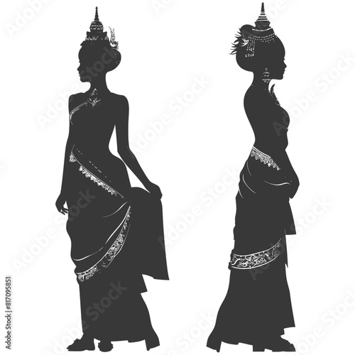 silhouette independent thai women wearing chut thai black color only