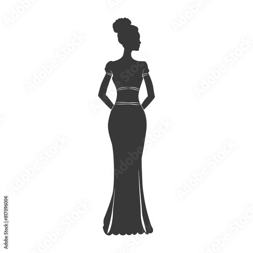 silhouette independent thai women wearing chut thai black color only