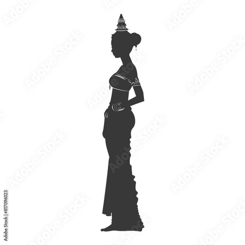 silhouette independent thai women wearing chut thai black color only