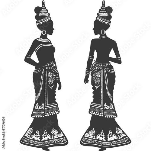 silhouette independent thai women wearing chut thai black color only