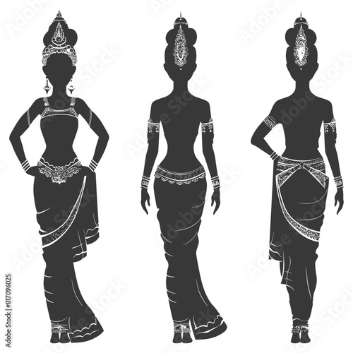silhouette independent thai women wearing chut thai black color only