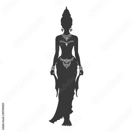 silhouette independent thai women wearing chut thai black color only