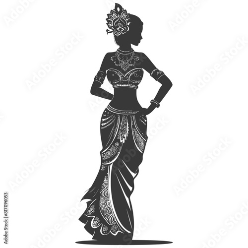 silhouette independent thai women wearing chut thai black color only