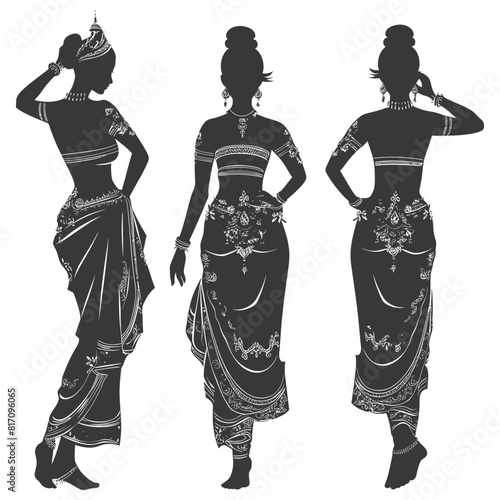 silhouette independent thai women wearing chut thai black color only