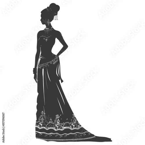silhouette independent thai women wearing chut thai black color only