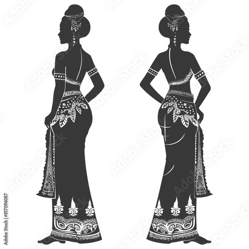 silhouette independent thai women wearing chut thai black color only