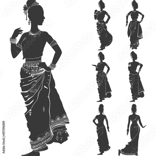 silhouette independent thai women wearing chut thai black color only