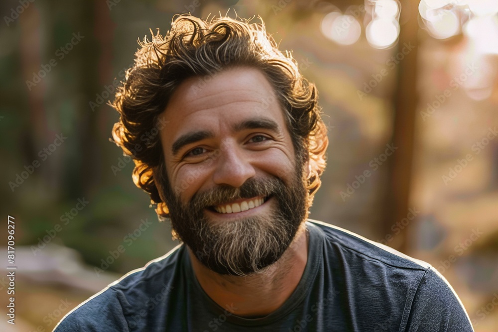 A man with a beard sitting in the woods A man with a beard sitting in the woods
