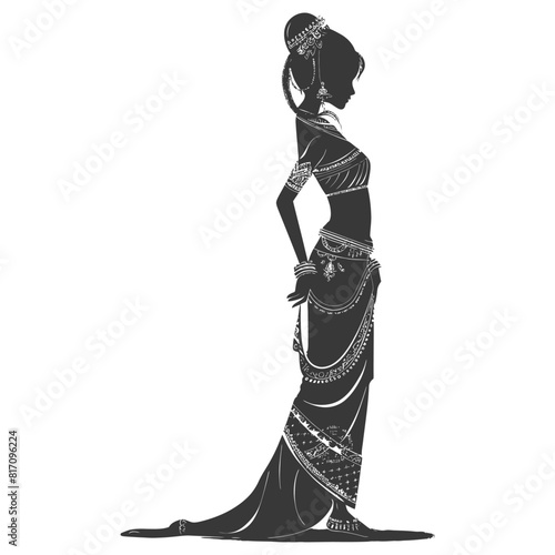silhouette independent thai women wearing chut thai black color only