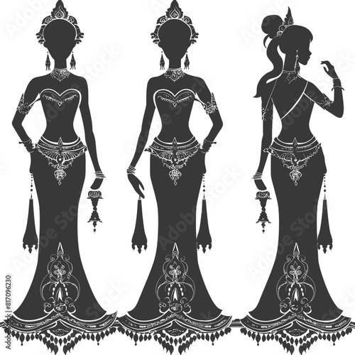 silhouette independent thai women wearing chut thai black color only