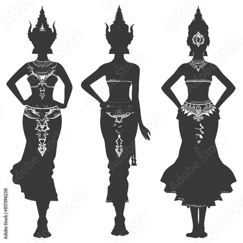 silhouette independent thai women wearing chut thai black color only