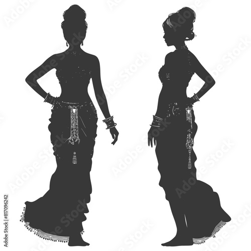 silhouette independent thai women wearing chut thai black color only