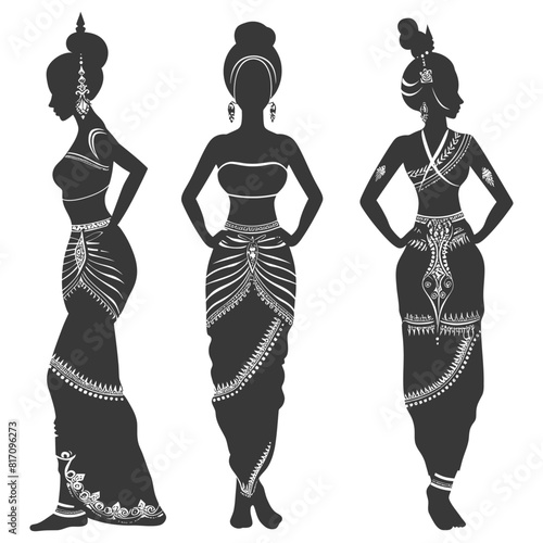 silhouette independent thai women wearing chut thai black color only