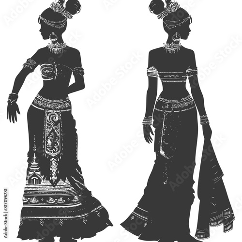silhouette independent thai women wearing chut thai black color only