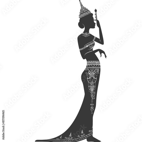 silhouette independent thai women wearing chut thai black color only
