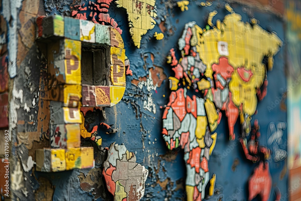 Fototapeta premium World map on wall with hole