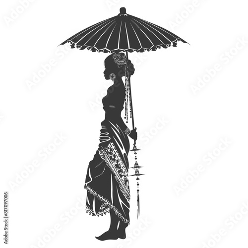 silhouette independent thai women wearing chut thai with umbrella black color only