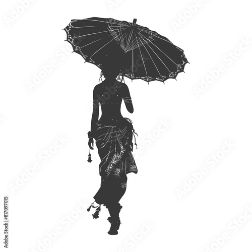 silhouette independent thai women wearing chut thai with umbrella black color only