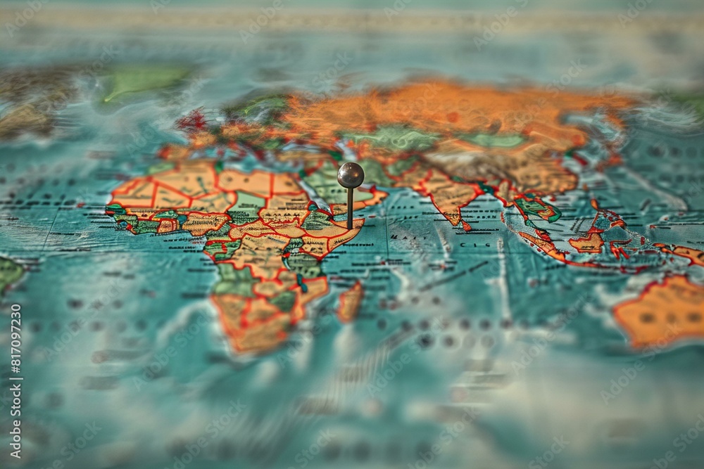 Map of the world with pins pointing to different countries Map of the world with pins pointing to different countries